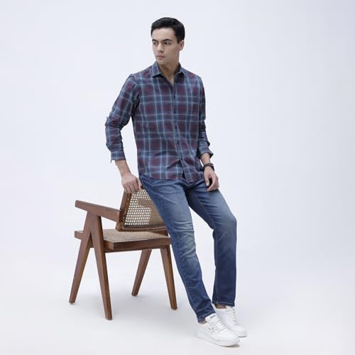 Image of BASICS 100% Cotton Checked Shirt for Men | Slim Fit | Everyday Smart Casual Wear | Full Sleeve