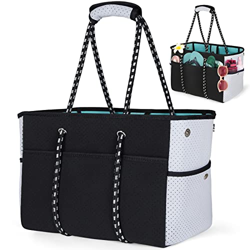 NUBILY Beach Bag for Women, Multipurpose Beach Tote Bag 30L Water Resistant Sandproof Neoprene Tote Bags Extra Large Swimming Travel Gym Pool Bag Lightweight Vacation Shoulder Bag