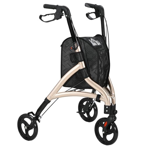 HOMCOM 3 Wheel Rollator, Aluminium Tri Walker, Gold Tone