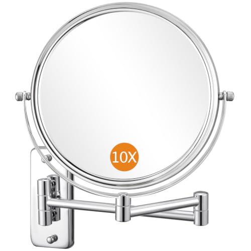 DECLUTTR 8 Inch Wall Mounted Magnifying Mirror with 10x Magnification, Double Sided Vanity Makeup Mirror for Bathroom, Chrome Finished