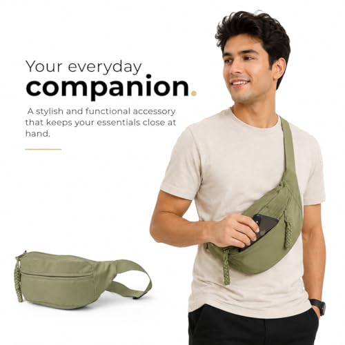 Image of Tressential Waist Bag for Men Women | Cross Body Fanny Pack Sling Bag for Hiking, Travel, Camping, Outdoor Sports, Cycling | Money Belt with Adjustable Strap (Olive Green)