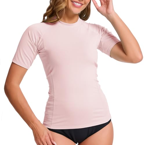 MEETWEE Damen Surf Rash Guard Sonnenschutz Badeanzug UV-Schutz Shirt UPF 50+ Kurzarm Badeoberteil Schnell trocknendes Schwimm-Sonnenschutzshirt für Wassersport.