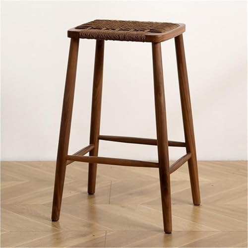 Moderno taburete cuadrado de cuerda tejida a mano para dormitorio y entrada, silla de maquillaje de madera maciza con asiento tapizado (marrón, 75 cm)