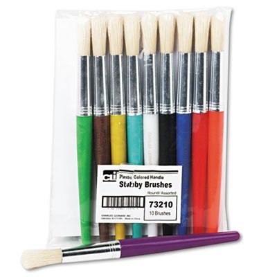 Charles Leonard Stubby Brush Set, Natural Bristle, Round, 10/Set