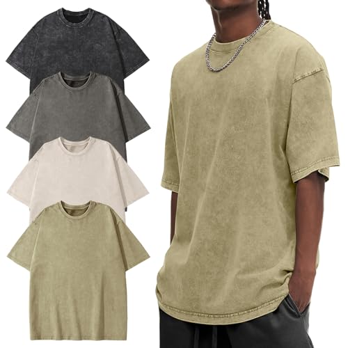 Image of Eiscntd Men's Oversized T-Shirts Heavyweight Cotton Vintage Washed Loose Fit Unisex Baggy Tee Shirts