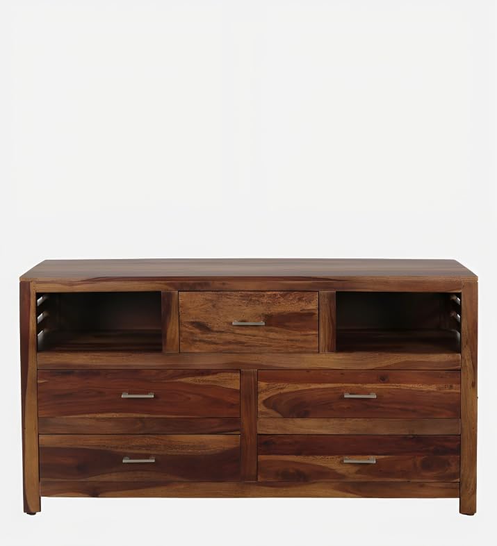 Image of Wooden 6 Drawer Storage Cabinet Wooden Sideboard Storage Cabinet Dresser for Bedroom Living Room Home Sheesham Wood (Honey Finish)