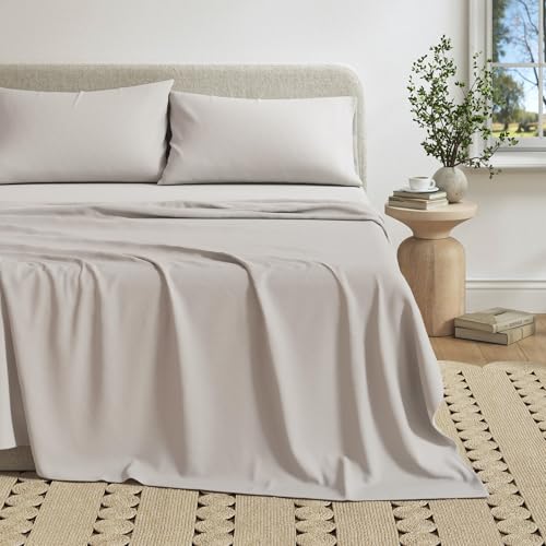 Image of Great Bay Home Cotton Jersey Knit Full Sheet Set - Ultra-Soft, Stretchy, Heathered Melange Bed Sheets - Cozy, Soft T-Shirt Sheet & Pillowcase Set (Light Grey)