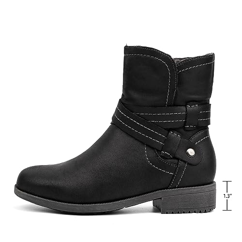 VJH confort Women's Mid Calf Boots, Fur Lined Round Toe Low heel Cross Straps Slouchy Booties with Zipper2