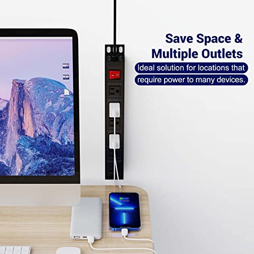 6 Outlets Heavy Duty Power Strip, Mountable Metal Power Strip Outlet, Rack Mount Power Strip 6 Ft 16 Awg Long Extension Cord For Commercial Workshop Industrial Kitchen Office #TOP4