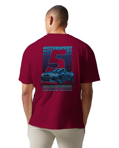 Image of Buy That Trendz Mens Oversized Tshirt 5 Motorsport Printed Crew Neck Cotton Drop Shoulder Half Sleeve Stylish Tshirt