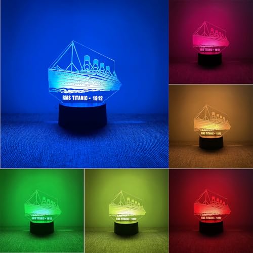 BIRBANN Lámpara Titanic, 7 colores variables táctiles, lámpara 3D, para habitación infantil, decoración del Titanic, regalos para niños y niñas