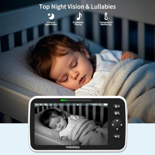 Image of HelloBaby 6'' World First IPS 30H Battery Split-Screen Video Baby Monitor with Camera and Audio, No WiFi, Pan-Tilt-Zoom, VOX, 2-Way Talk, Night Vision, 8 Lullabies, 1000ft, for New Parents /Elderly