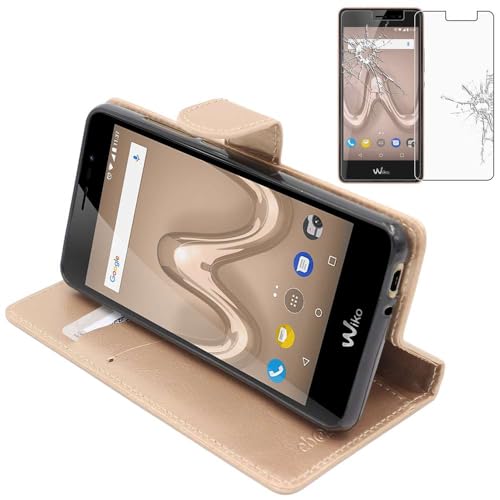 ebestStar - Coque Compatible avec Wiko Tommy 2 Etui PU Cuir Housse Portefeuille Porte-Cartes Support Stand, Or/Doré + Film Protection écran Verre Trempé...