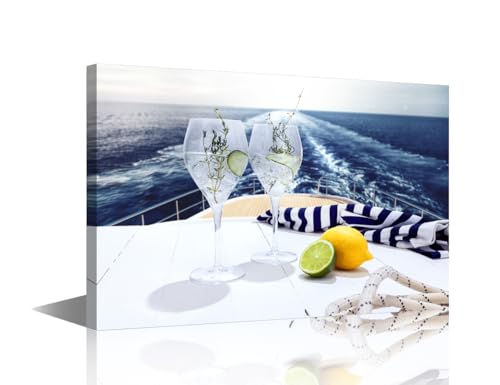 Wall Decor Luxury Cruise Ships Paintings Cocktails and Wine Glasses Pictures Modern Artwork 1 Piece Canvas Wall Art Bedroom House Decor Office Decor Framed Posters and Prints Ready to Hang 18x12 in