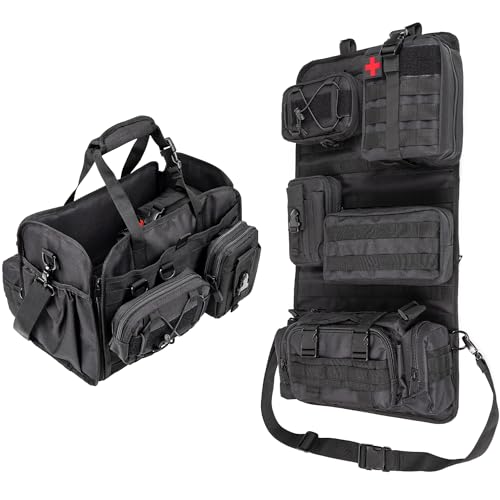 omotor Universal Tactical Car Seat Back Organizer Patrol Bag Tactical Molle Vehicle Organizers with 5 Detachable Molle Pouches Multi-function Designed