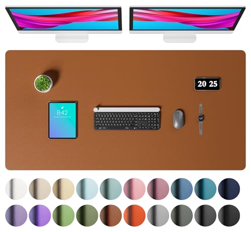 Image of Aothia Faux Leather Desk Mat - Large Mouse Pad, Non-Slip PU Leather Blotter, Waterproof Writing Surface for Office and Home (Brown, 47.2 inch x 23.6 inch)