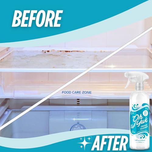 Image of Oh Yuk Fridge Cleaner - Spray + Concentrate Combo | Makes 5 Bottles | Cleans Inside Refrigerator for Spotless, Food-Contact Safe Surfaces | Biodegradable, Vegan | Tackles Sticky Messes & Dried-On Food