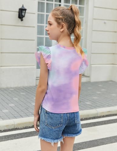 Image of Arshiner Girls Shirt - Short-Sleeve Twist Front T-Shirt for Girls with Cute Flying Sleeves - Summer Blouse Tunic Tee Tops