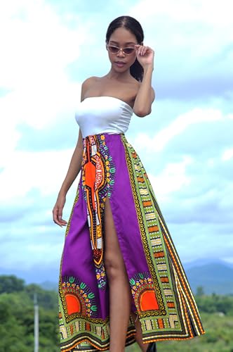 DA'IKI African High Slit Dashiki Art Elastic Waist Kente Ankara Dance Skirt Wax Cotton4