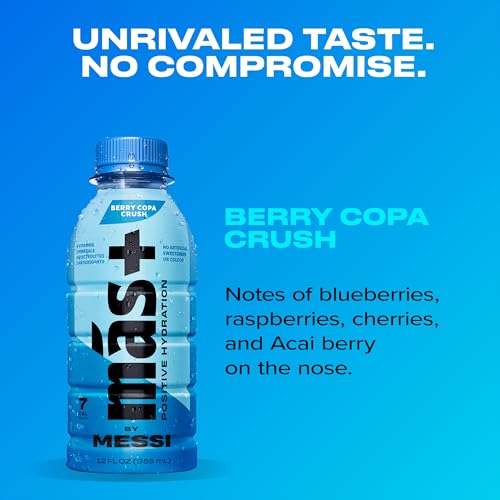 Más+ By Messi 12oz Miami Punch & Berry Copa Crush Multi Pack Sports Drink & Hydration Beverage, Natural Flavors with Vitamins and Electrolytes, No Artificial Sweeteners or Colors, 12-pack