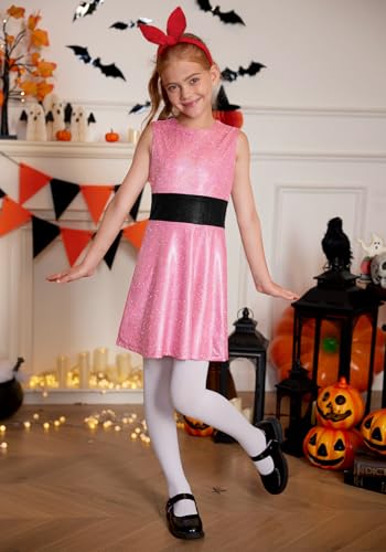 Halloween Girls Sleeveless Mini Dress 3PCS Holographic Glitter Sparkly Shiny Metallic Costume 4-12 Years2