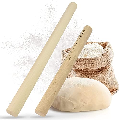 Reforung 2 Stück Teigroller Buchenholz Teigrolle Wood Französisches Teigroller Nudelholz Französisches Nudelrolle Holzteigroller Rolling Pin für Pizza, Fondant, Kuchen, Kekse, Pasta (38 cm, 28cm)