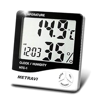 Metravi HTC-01 Compact Digital Temperature and Humidity Meter/Thermo-hygro Meter with Clock & Alarm