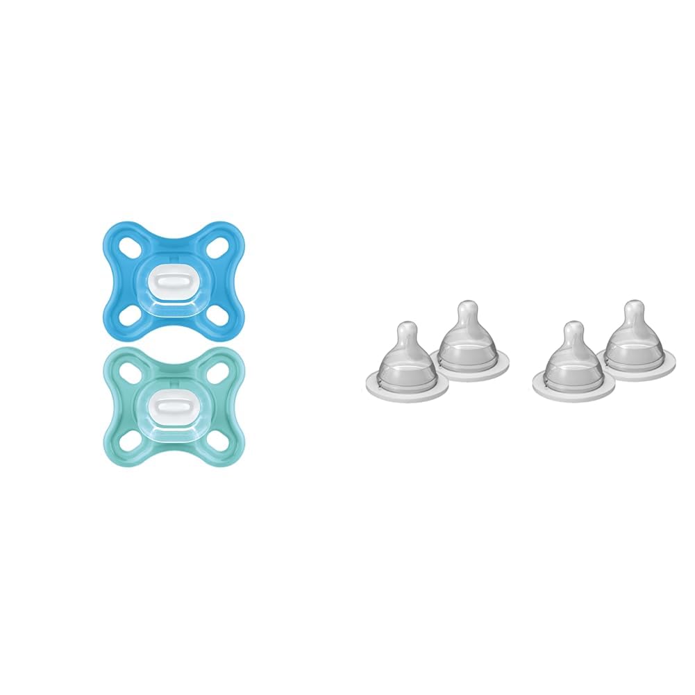 MAMComfort Baby Pacifier 100% Silicone Sterilizer Case 0-3 Months Pack of 2 and Extra Slow Flow Nipple Size 0 for Newborn Babies Pack of 1