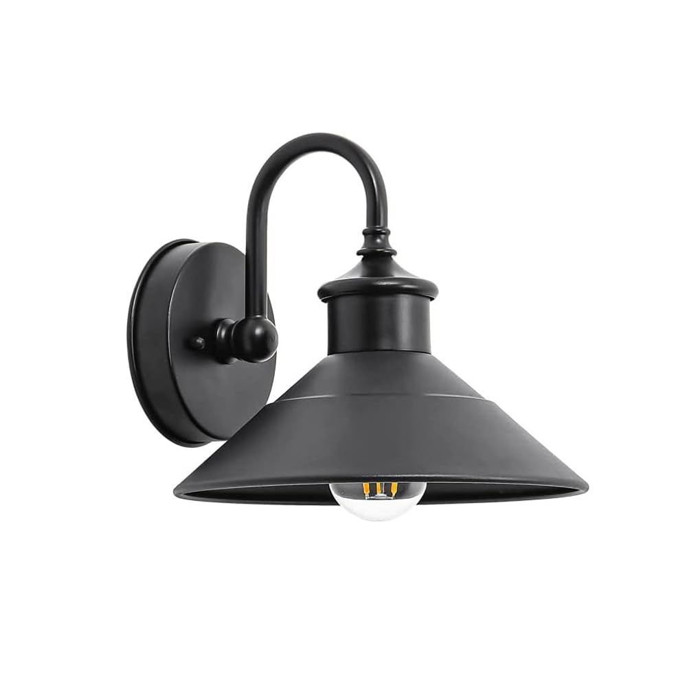 HUAYUSEDF Amen Industrial Wall Lights Gooseneck Outdoor Waterproof Sconce Retro Antique Iron Fixture Black Matte Finish E27 Farmhouse Barn Lamp for Porch Garage