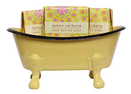 Mini Metal Bathtub Soap Set with 3 Shea Butter Moisturizing Soaps (Lemon Verbena)
