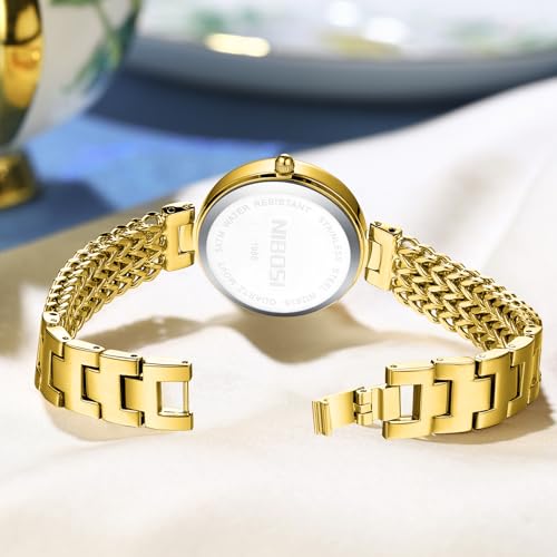 Image of NIBOSI Watch for Woman Analog Quartz Square Rose Gold Ladies Watch Stainless Steel Mesh Band Elegant Waterproof Diamond Wrist Watch