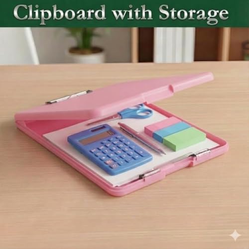 Image of Yajnas A4 Size Clipboard with Storage Box | 180 Foldable Exam Pad & Writing Board | Heavy Duty Plastic File Folder with Pen Holder & Paper Storage for Students, Office & Field Use (Assorted Colour)