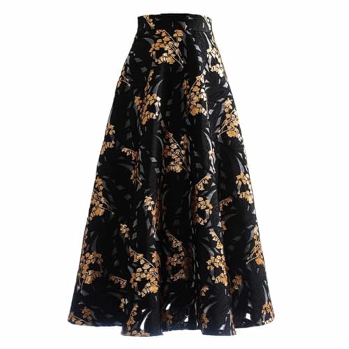 Women's Weekend Maxi Skirt Vintage Prints Zipper High Waist Textured Pattern A-Line Long Skirts2