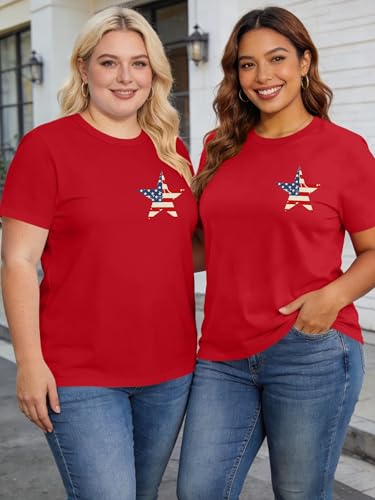 Image of Ithalt Patriotic Plus Size Shirts for Women 250th Anniversary USA Shirts American Flag Tshirt USA Short Sleeve Tops