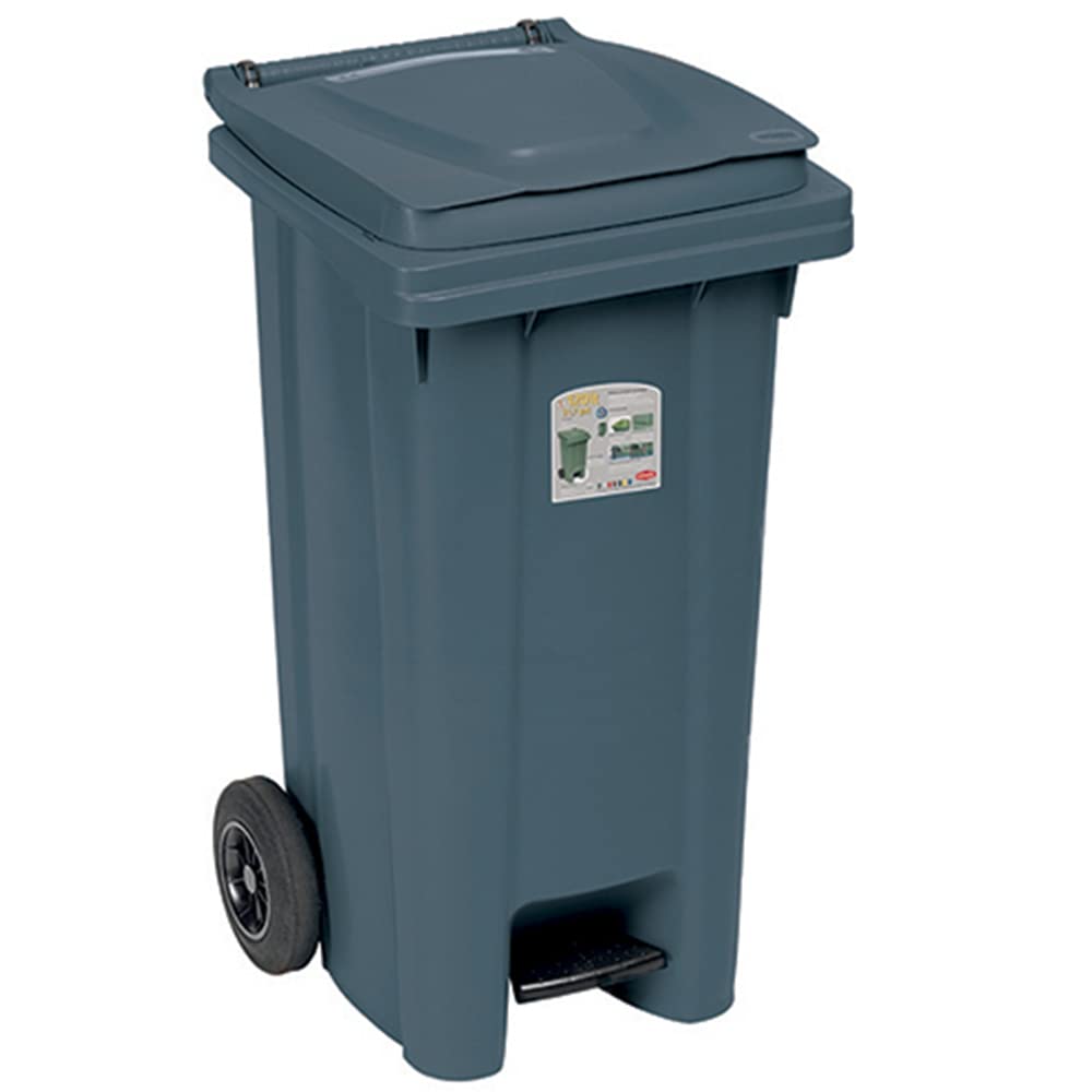 Bidoni industriali con Pedale Coperchio Ruote 120 Lt Raccolta differenziata 4Pz pattumiera contenitori bidoni cibi Alimenti nettezza Urbana per Pub Bar ristoranti Hotel casa Giardino