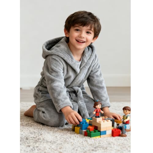 Image of Kids Bathrobe Hooded Plush Fleece Robe for Girls Boys