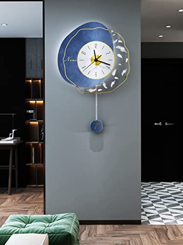 KFETCN Reloj de Pared para el hogar Reloj de Pared Decorativo para el hogar, Reloj de Pared silencioso con péndulo Reloj de Pared para el hogar Reloj de Pared Creativo con Plumas talladas