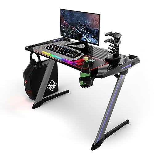 COSTWAY Scrivania Gaming 120 x 64cm, Scrivania con 6 Colori di Luce e 3 modalità, Tappetino Mouse Porta Bicchiere/Auricolari/USB, Ottimo Regalo per Maschi, Portata 150 kg