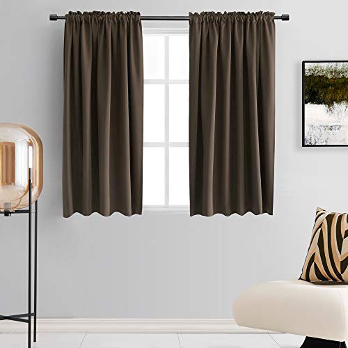 Image of DONREN Coffee Colour Blackout Curtain Panels for Cafe - Rod Pocket Thermal Insulated Curtains for Bedroom (42 W x 45 L Inch,2 Panels)
