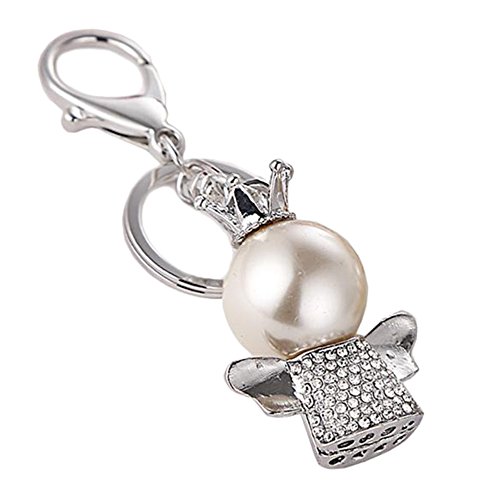 Preisvergleich Produktbild Qinlee Schlüsselanhänger Kreativ Kleiner Engel Anhänger Perle Strass Schlüsselbund Metall Schlüsselring Mode Geschenk Jungen Männer Rucksack Handy Auto Ornamente Zubehör Size 11.5 * 6X*4cm (Silber)