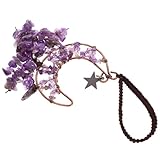 PRETYZOOM 紫水晶月モチーフ車用バックミラー吊り飾り 女性向けクリスタルハンドメイド 車内装飾 壁 窓 バッグ掛け可能 おしゃれな車用インテ