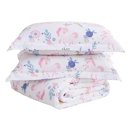 Image of Yibeizi Unicorn Bed Comforter Set Full Pink Girls Floral Bedding