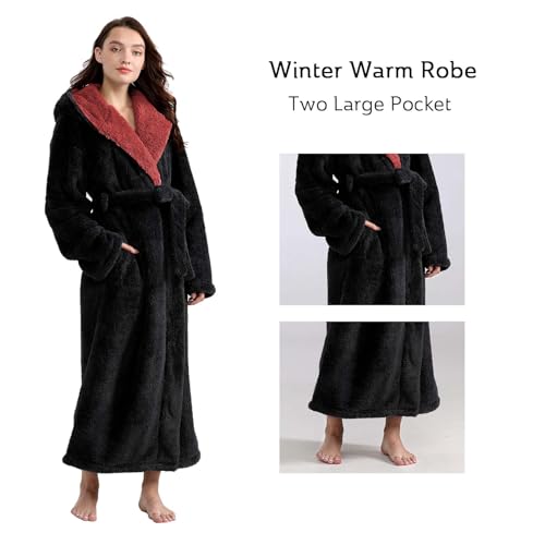 Image of Hellomamma Long Hooded Robe for Women Luxurious Flannel Fleece Full Length Bathrobe Winter Warm Pajamas Shower Nightgown
