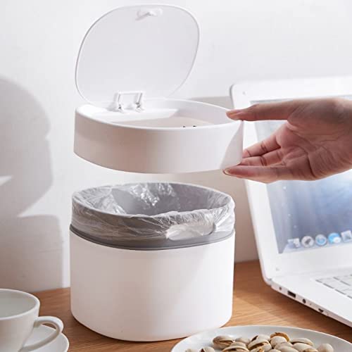 Kosz na Śmieci 2L Duża pojemność Mini Kosz na śmieci Desktop Bin z Push Przycisk Pokrywa do Home Kitchen Office Cleaning Tool Kuchnia i Łazienka(White)