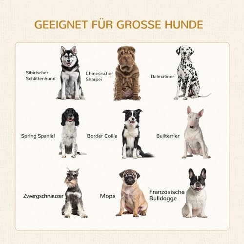 PawHut Hundekäfig Möbel mit 2 Türen waschbaren Kissen Moderne Stahl Hundebox für Zuhause Indoor Hundehütte für große Hunde bis zu 30 kg Hundehaus 94x60x71,5 cm Eiche