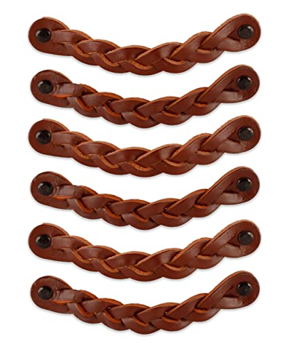Brute Strength, Leather Handles for Furniture, Braided, Cognac, 12 pcs, 16,5 x 2,5 cm, Cabinet Handle