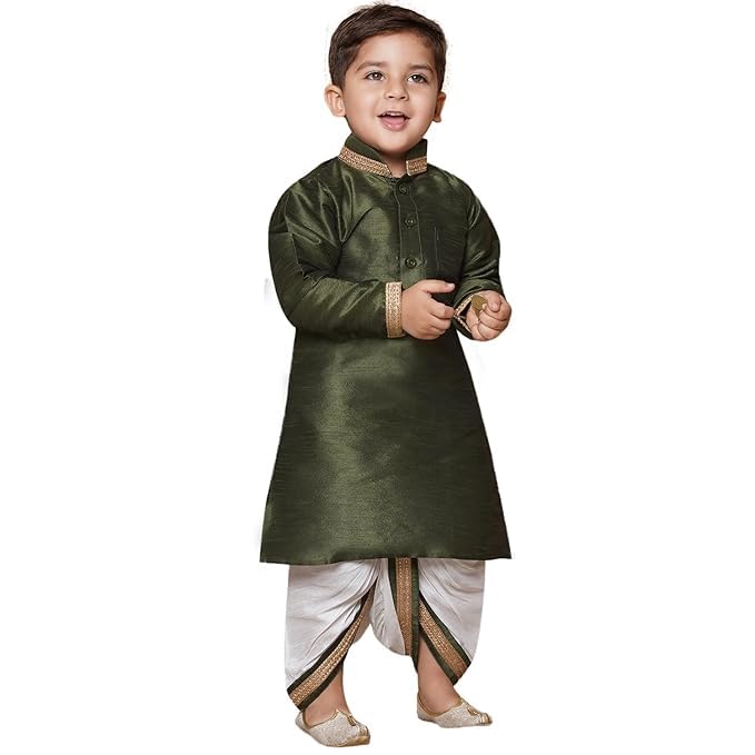 Image of AJ DEZINES Kids Cotton Printed Dhoti Kurta Set For Boys | Fashionable Bandhani Print Kurta | Stylish Boys Kurta Set | Perfect For Festivals Wedding & Family Function Wear