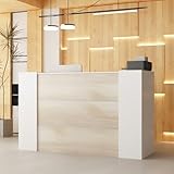 TAMUNE U-Shaped Reception Counter with 2 Lockers & Adjustable Shelves, Reception Desk Retail Counter, 47.2” Desktop, for Salon Lobby White and Oak 23.7' D x 70.9”W x 43.1”H