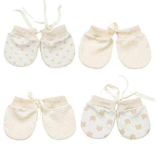 Zando Baby Mittens No Scratch Cotton Infant Toddler Newborn Baby Girl Mittens Adjustable Organic Baby Boy Gloves Unisex Stripe Brown Bears Dots 0-6/6-12 Months/1-2T