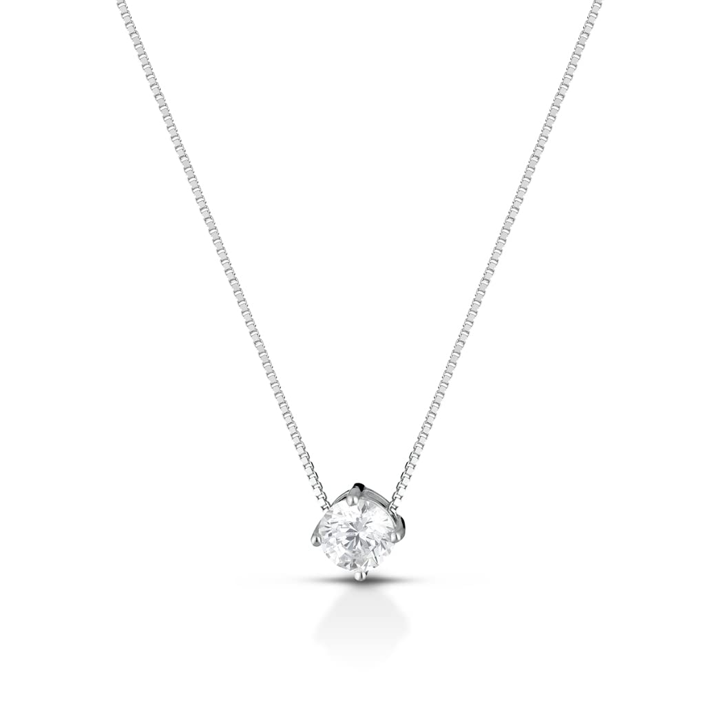 Collana Punto Luce Donna in Argento 925% Con Pietra Zircone Taglio Brillante Varie Grandezze - Catenina Collanina Donna Ragazza Bambina